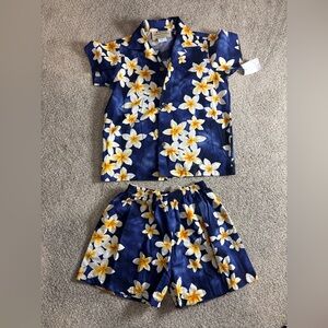 Royal Hawaiian Creations Button Up Hawaiian Plumeria Button Down/shorts Luau 6